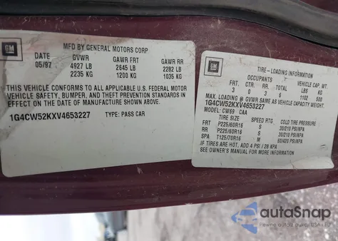 1997 Buick Park Avenue из США, поврежденный, VIN 1G4CW52KXV4653227